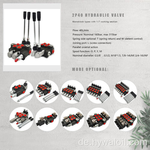 2p40 Manual Hydraulikgeschwindigkeits -Traktor -Monoblock -Steuerventil